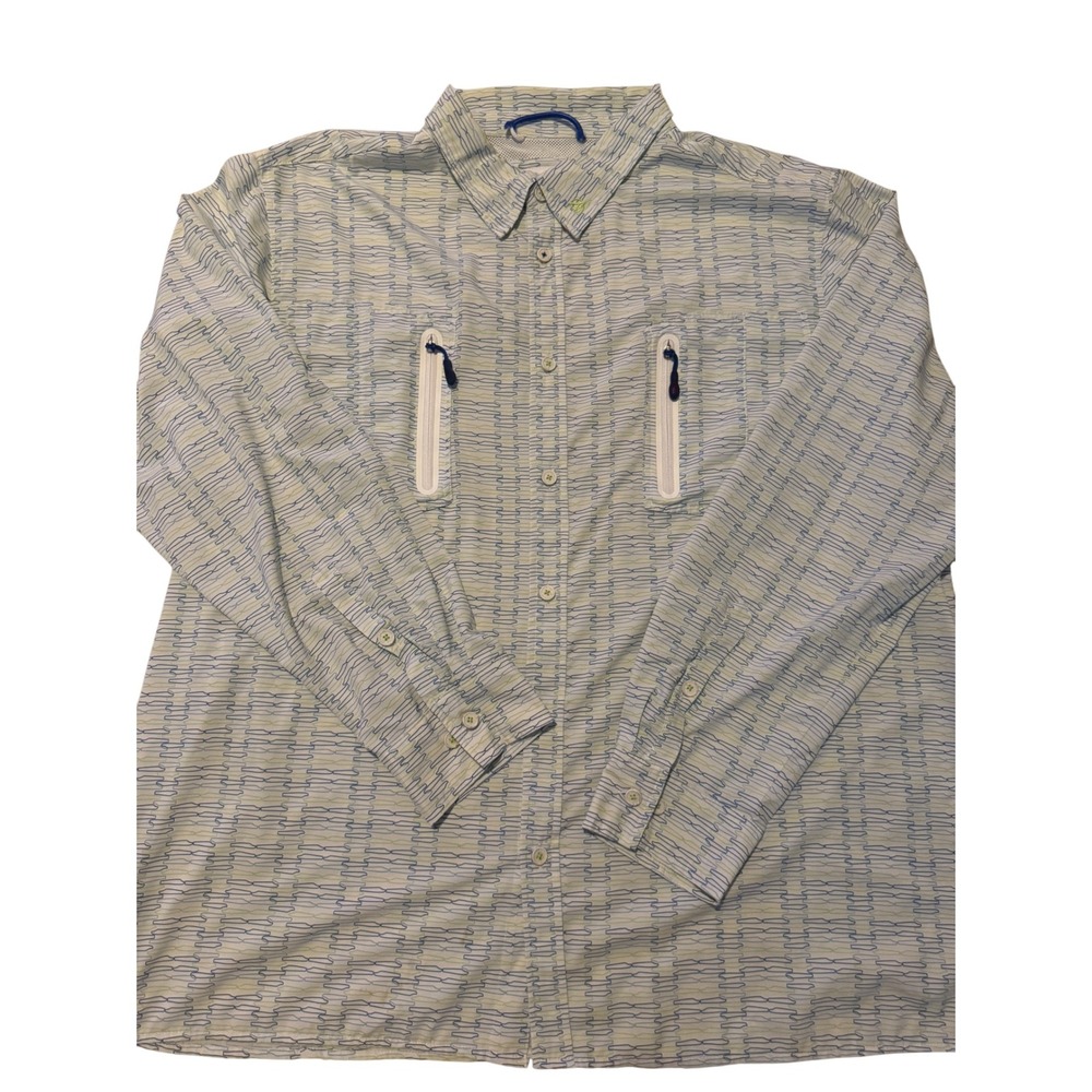 Gillz 2XL Fishing Shirt‎ Long Sleeve Button Up Vented Zip Pockets Blue Pattern